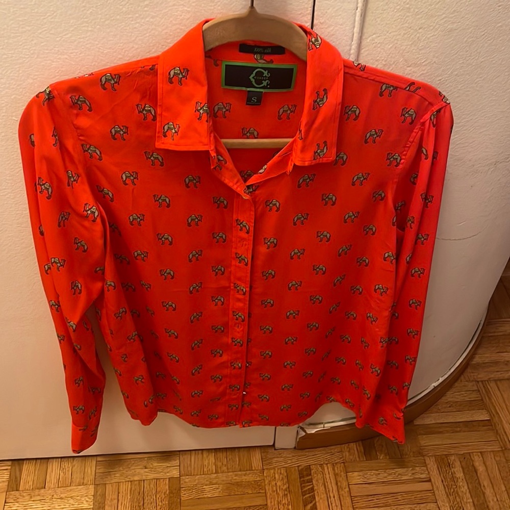 C Wonder silk collared button down top with camels
